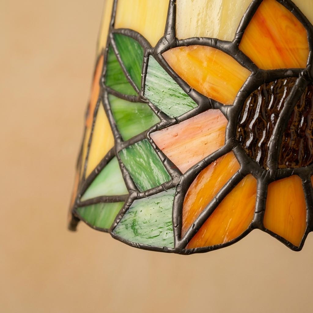 Sunflower Stained Glass Pendant Light, Yellow Orange Tiffany Style Hanging Lamp, Small Floral Ceiling Light, Cottage Kitchen Decor