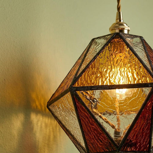 Amber Stained Glass Geometric Diamond Pendant Light - product view 2