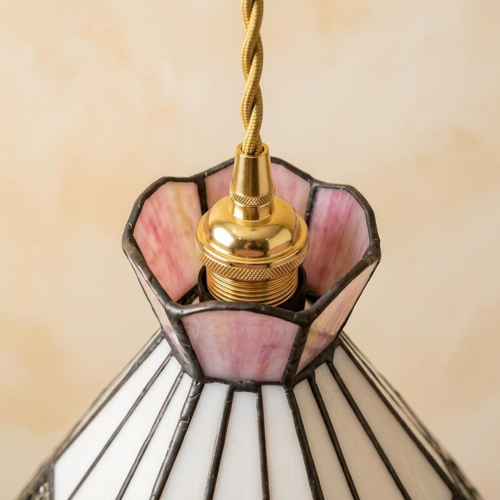 Handmade Stained Glass Lamp Shade, Pink Rose Floral Replacement, Vintage Cottage Decor