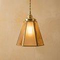Amber Geometric Glass Pendant Light, Faceted Art Deco Hanging Lamp