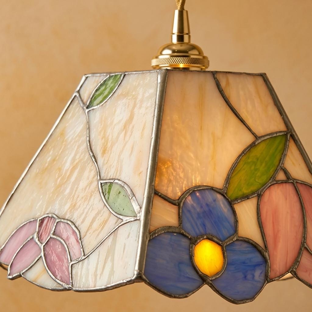Handmade Floral Stained Glass Pendant Light, Tiffany Style Tulip Flower Hanging Lamp, Cottagecore Ceiling Light, Small Kitchen Island Light