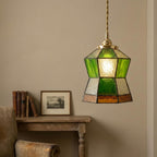 Green Stained Glass Geometric Art Deco Entryway Pendant Light - product view 8