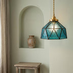 Teal Geometric Stained Glass Pendant Light - product view 6