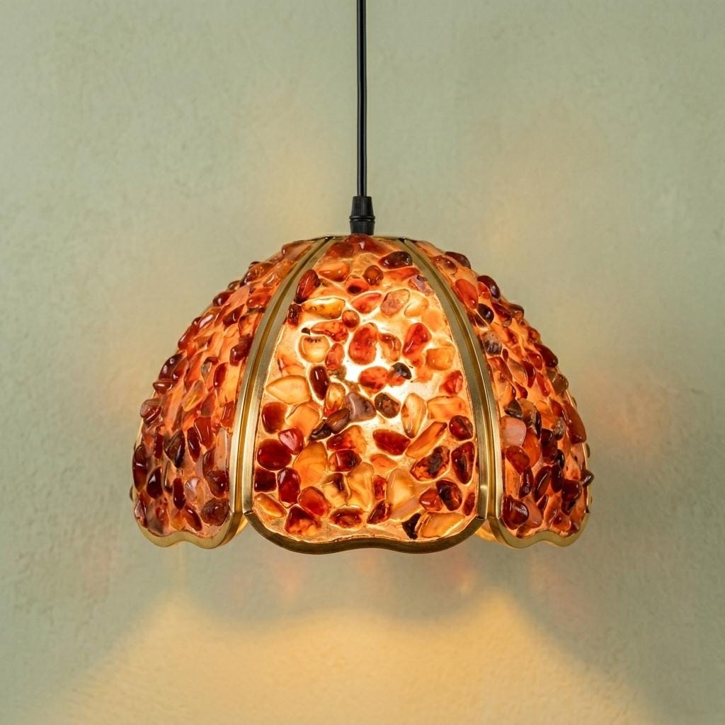Red Agate Mosaic Glass Pendant Light , Bohemian Hanging Lamp, Eclectic Home Decor