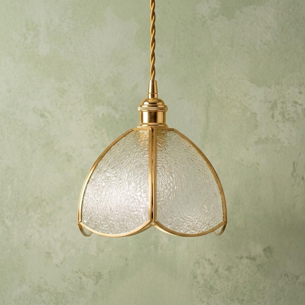 Textured Glass Flower Pendant Light, Vintage Style Dome Ceiling Lamp