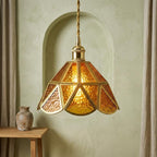 Amber Stained Glass Scalloped Pendant Light - product view 6