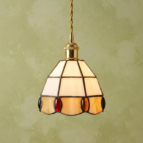 Amber Cream Scalloped Stained Glass Pendant Light by AuroraeGlass