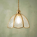 Textured Glass Scalloped Dome Pendant Light, Vintage Brass Tone Fixture