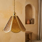 Amber Floral Stained Glass Scalloped Pendant Light - product view 7
