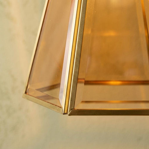 Amber Geometric Glass Pendant Light, Faceted Art Deco Hanging Lamp