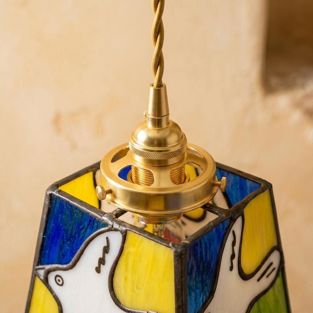 Stained Glass Pendant Light, Colorful White Dove Hanging Lamp, Small Tiffany Style Bird Ceiling Light, Boho Accent Lighting