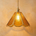 Amber Scalloped Glass Pendant Light, Vintage Honey Gold Ceiling Fixture