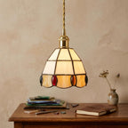 Amber Cream Scalloped Stained Glass Pendant Light - product view 6