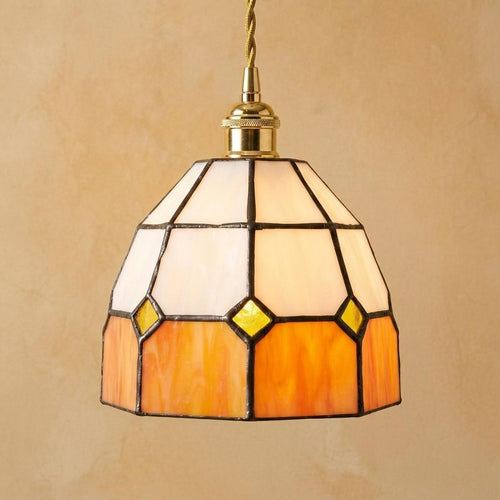 Amber Cream Geometric Stained Glass Pendant Light by AuroraeGlass