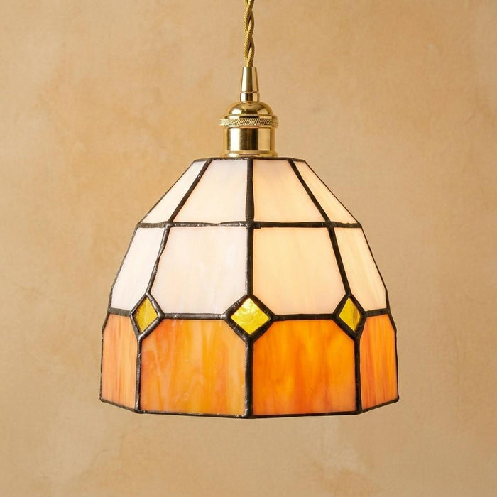 Amber Cream Geometric Stained Glass Pendant Light