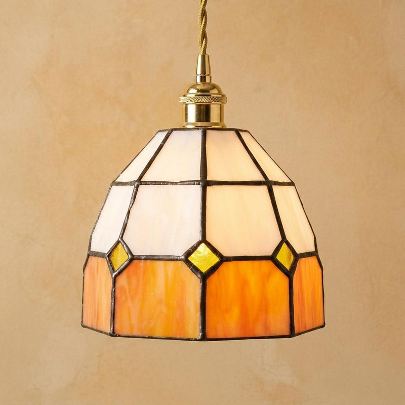 Amber Cream Geometric Stained Glass Pendant Light