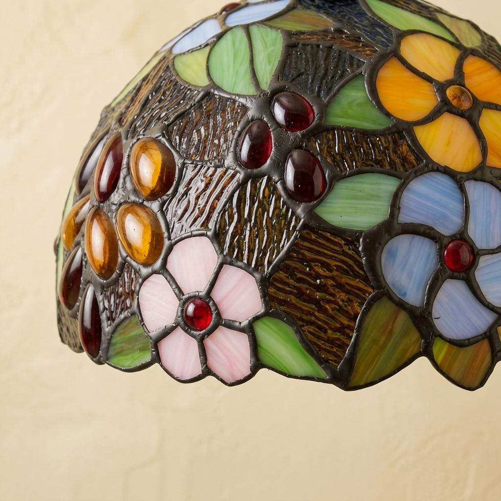Stained Glass Pendant Light, Colorful Floral Butterfly Dome Hanging Lamp, Tiffany Style Botanical Ceiling Fixture, Cottagecore Lighting