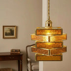 Amber Geometric Stained Glass Vintage Gold Pendant Light - product view 5