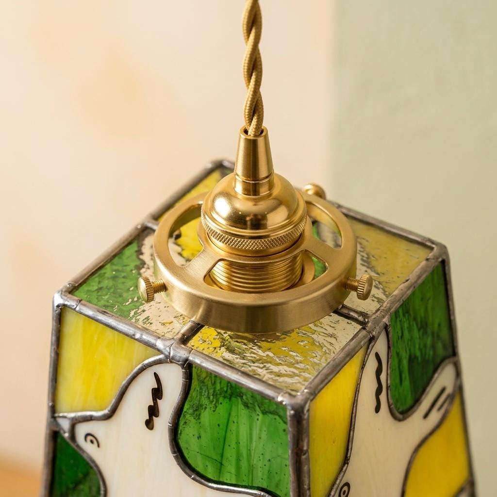 White Dove Stained Glass Pendant Light, Green Yellow Tiffany Style Hanging Lamp, Peace Bird Ceiling Light, Whimsical Home Decor