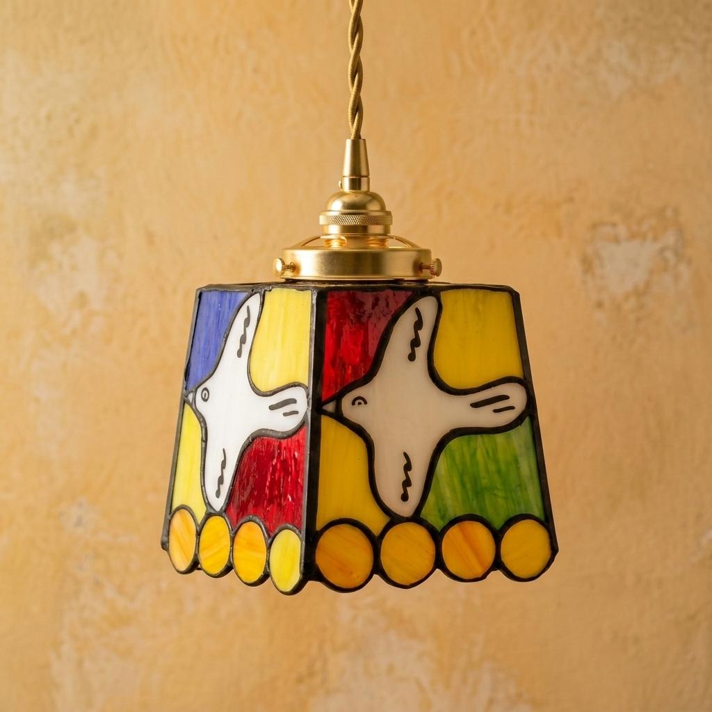 Stained Glass Pendant Light, Colorful White Dove Hanging Lamp, Small Tiffany Style Bird Ceiling Light, Boho Accent Lighting