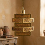 Amber Stained Glass Geometric Art Deco Pendant Light - product view 8