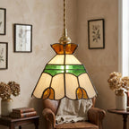 Amber Green Floral Stained Glass Pendant Light - product view 7