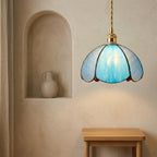 Aqua Blue Stained Glass Dome Pendant Light - product view 6