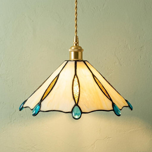 Amber Cream Stained Glass Cottagecore Pendant Light - product view 2