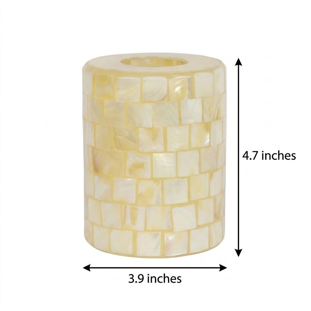 Handmade Mother of Pearl Mosaic Pendant Light, Cylindrical Coastal Lamp
