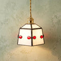 Small Stained Glass Pendant Light, White Red Accent Hanging Lamp