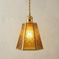 Amber Glass Pendant Light, Ornate Gold Floral Pattern Hanging Lamp