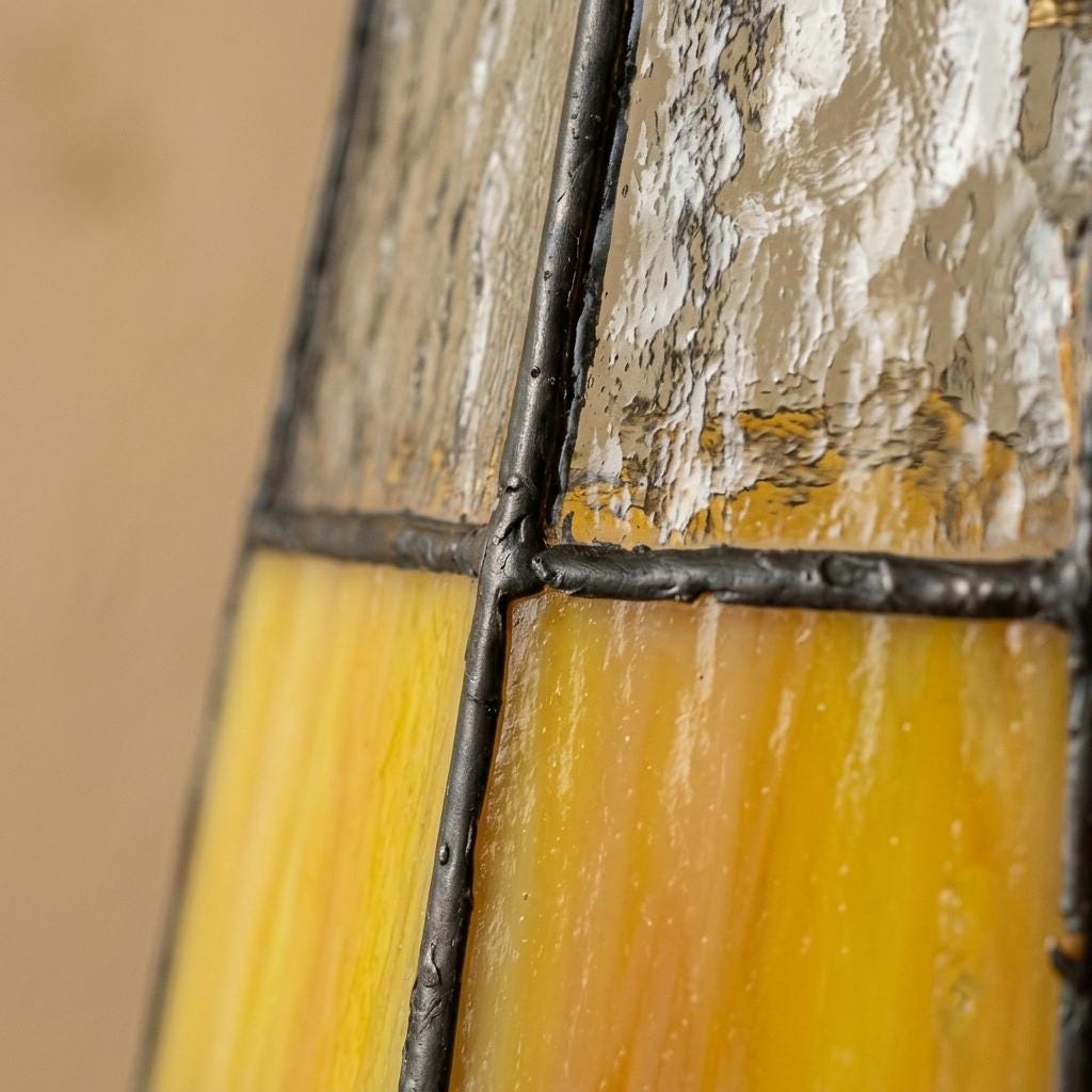 Stained Glass Pendant Light, Amber Yellow and Clear Mini Hanging Lamp, Tiffany Style Geometric Glass Ceiling Light