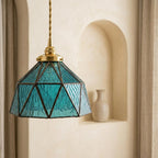 Teal Geometric Stained Glass Pendant Light - product view 7