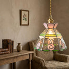 Pink Rose Stained Glass Floral Pendant Light - product view 7