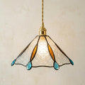 Stained Glass Pendant Light Shade, White Embossed Glass Hanging Lamp, Turquoise Teardrop Tiffany Style Small Ceiling Light