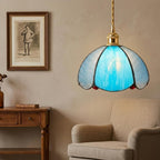 Aqua Blue Stained Glass Dome Pendant Light - product view 8
