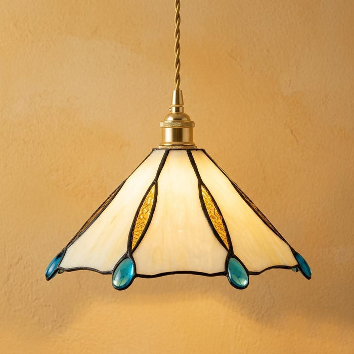 Amber Cream Stained Glass Cottagecore Pendant Light