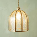 Handmade Dome Stained Glass Pendant Light, Art Deco Brass Kitchen Island Decor
