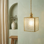 Geometric Textured Glass Square Entryway Pendant Light - product view 6