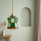 Green Stained Glass Geometric Art Deco Entryway Pendant Light - product view 7
