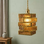 Amber Stained Glass Geometric Art Deco Pendant Light - product view 5