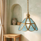 Aqua Blue Stained Glass Geometric Pendant Light - product view 6