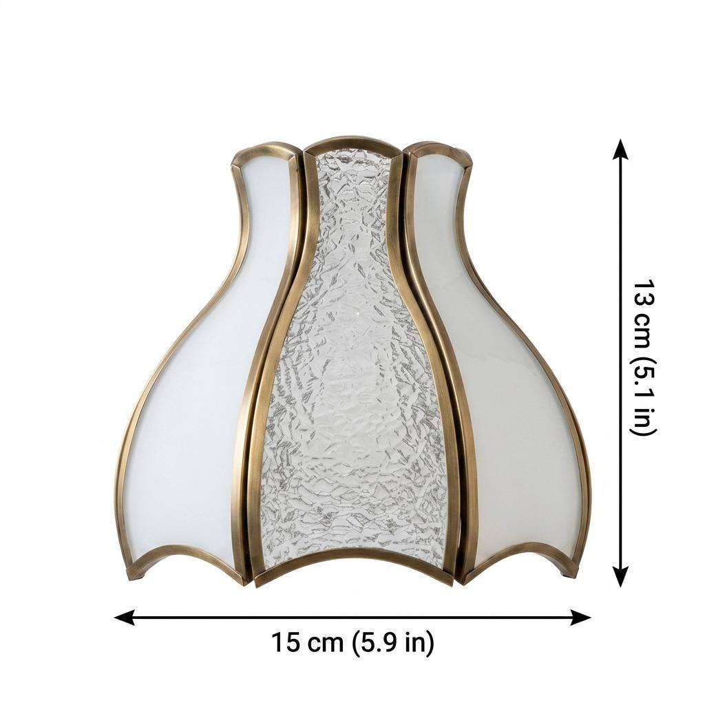 White Textured Glass Tulip Pendant Light, Vintage Brass Tone Ceiling Fixture