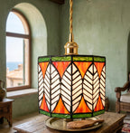 Orange Green Floral Stained Glass Pendant Light - product view 5