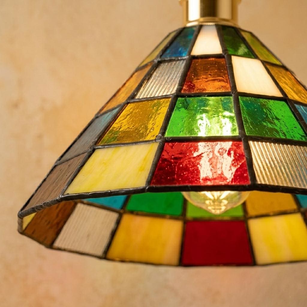 Handmade Stained Glass Pendant Light, Colorful Mosaic Tiffany Style Hanging Lamp, Geometric Glass Ceiling Light for Kitchen Island Decor