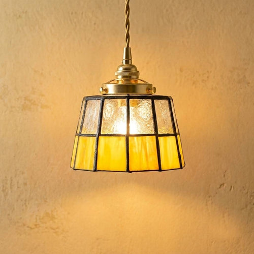 Amber Yellow Geometric Stained Glass Pendant Light by AuroraeGlass