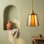 Small Amber Cream Stained Glass Pendant Light - product view 4
