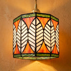 Orange Green Floral Stained Glass Pendant Light - product view 3