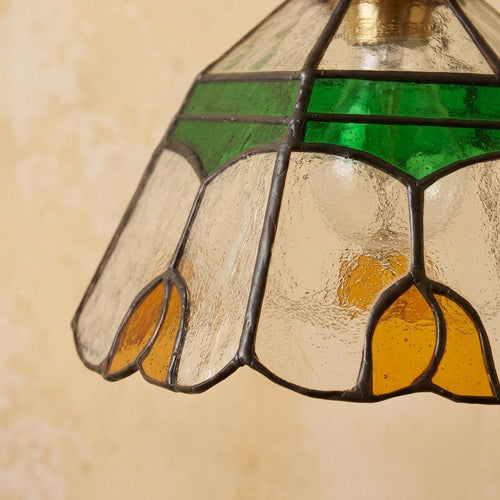 Amber Green Floral Stained Glass Pendant Light - product view 2