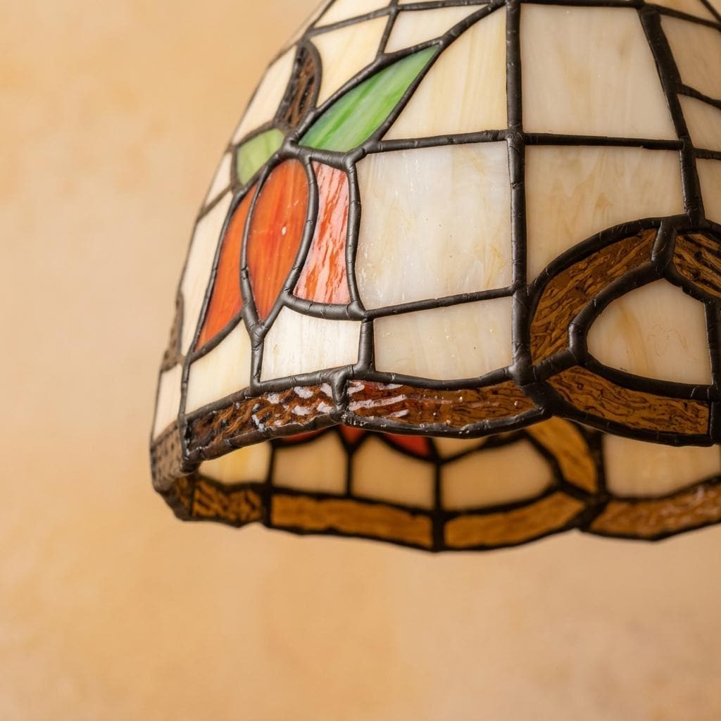 Stained Glass Pendant Light, Orange Floral Tiffany Style Hanging Lamp, Cream Green Ceiling Light, Cottagecore Kitchen Island Lighting